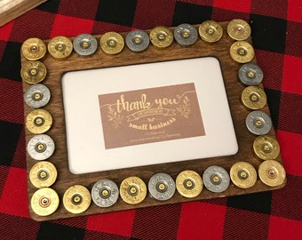 Bullet picture frame, shotgun shells art, unique hunting items, rustic picture frame, wooden shell frame, gift for him, Father's Day present