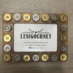 Wooden rustic picture frame, 6x4, silver shotgun shells art, Shotgun bullet photo frame, unique hunting items, gift for him, hunting decor
