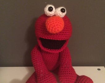 Crochet Elmo toy, Sesame Street character, red stuffed toy, red muppet doll, crochet puppet, Christmas present, Stuffed Animals & Plushies