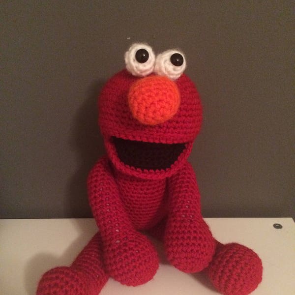 Crochet Elmo toy, Sesame Street character, red stuffed toy, red muppet doll, crochet puppet, Christmas present, Stuffed Animals & Plushies