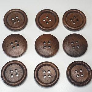 1 round wood buttons, dark brown, 25mm, 4 holes, craft supplies, knitting buttons, fastening buttons, sewing buttons image 4