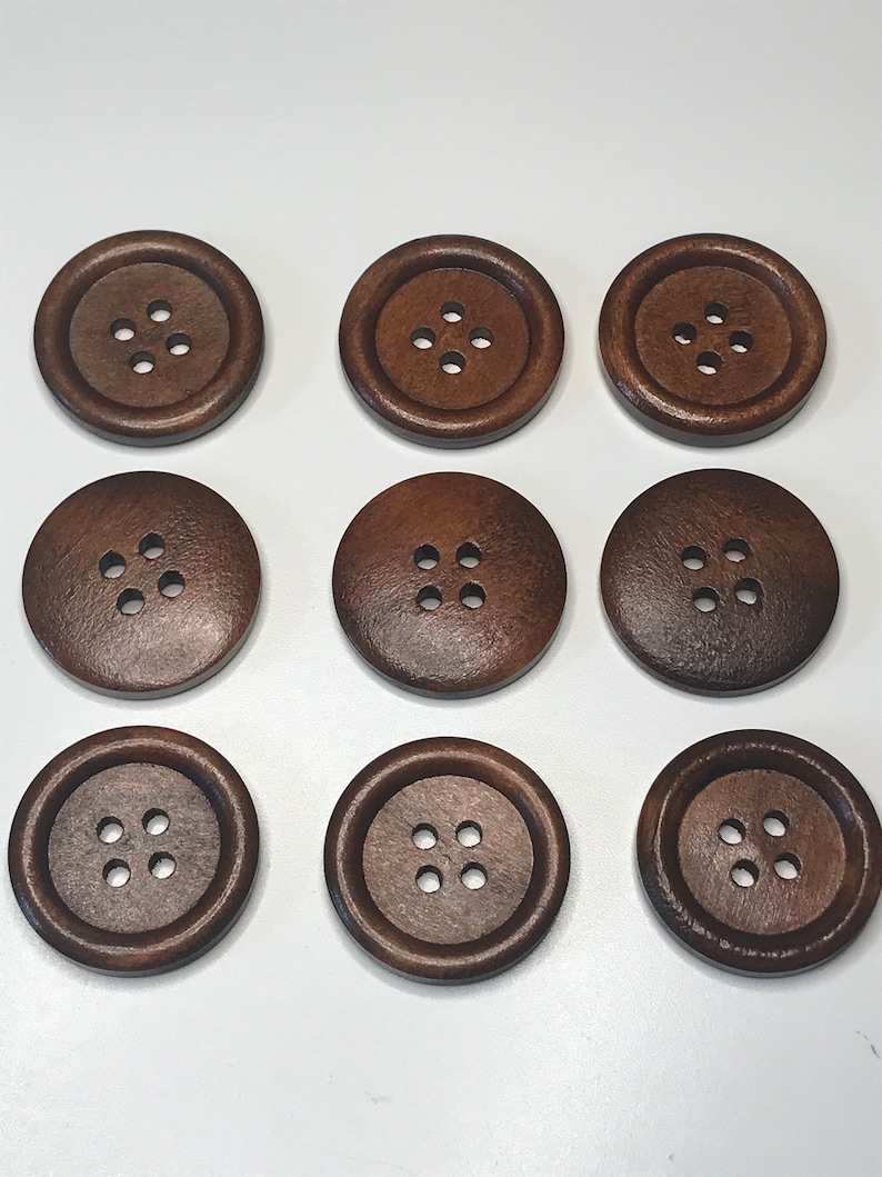 1 round wood buttons, dark brown, 25mm, 4 holes, craft supplies, knitting buttons, fastening buttons, sewing buttons image 4