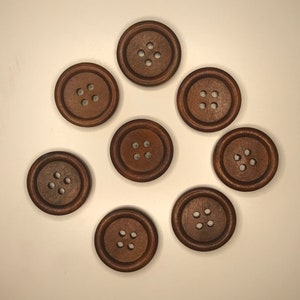 1 round wood buttons, dark brown, 25mm, 4 holes, craft supplies, knitting buttons, fastening buttons, sewing buttons image 3
