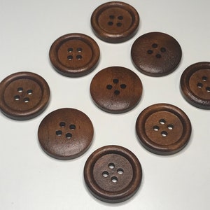 1 round wood buttons, dark brown, 25mm, 4 holes, craft supplies, knitting buttons, fastening buttons, sewing buttons image 1