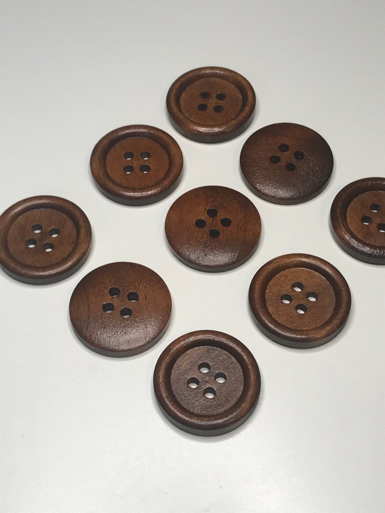 1 round wood buttons, dark brown, 25mm, 4 holes, craft supplies, knitting buttons, fastening buttons, sewing buttons image 1