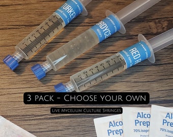 3 Liquid Culture Syringe Pack - Choose your own gourmet and beneficial mushrooms for home cultivation. Faster and cleaner than spores.