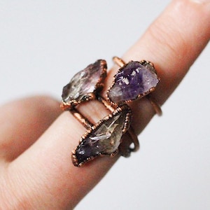 Amethyst Crystal Ring - Electroformed Amethyst Ring - Amethyst Copper Ring - Brazilian Amethyst