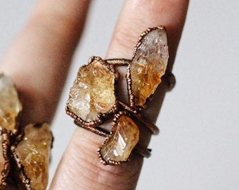 Citrine Crystal Ring - Raw Citrine Crystal Ring - Raw Citrine Ring - Citrine Copper Ring - Citrine Ring - Electroformed Citrine Ring