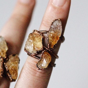 Citrine Crystal Ring - Raw Citrine Crystal Ring - Raw Citrine Ring - Citrine Copper Ring - Citrine Ring - Electroformed Citrine Ring
