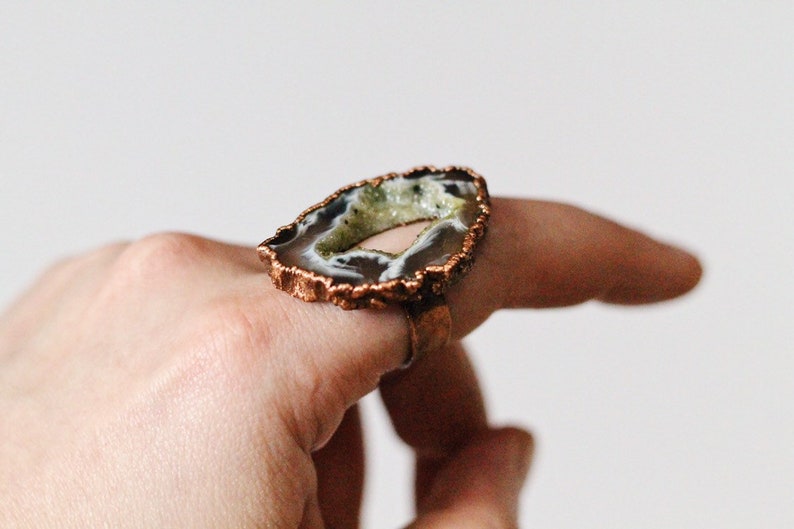 Agate Slice Electroformed Ring Agate Druzy Ring Electroformed Ring Electroformed Crystal Ring image 4