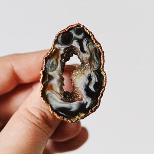 Agate Slice Electroformed Ring Agate Druzy Ring Electroformed Ring Electroformed Crystal Ring image 9