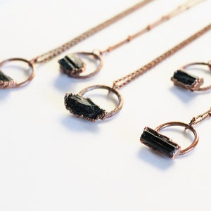 Tourmaline Halo Necklace - Black Tourmaline Halo Necklaces - Black Tourmaline Necklace