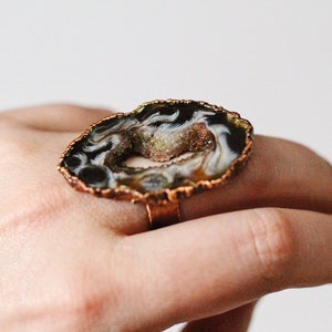 Agate Slice Electroformed Ring Agate Druzy Ring Electroformed Ring Electroformed Crystal Ring image 3