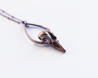 Bird Skull Necklace - Small Raven Skull Necklace - Electroformed Raven Necklace