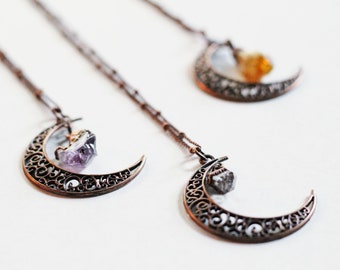 Moon & Crystal Necklace - Electroformed Moon and Crystal Necklace - Electroformed Crystal Necklace