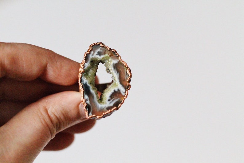 Agate Slice Electroformed Ring Agate Druzy Ring Electroformed Ring Electroformed Crystal Ring image 8