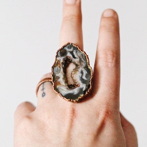 Agate Slice Electroformed Ring Agate Druzy Ring Electroformed Ring Electroformed Crystal Ring image 1