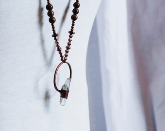 Collar Boho - Collar de cobre de cuarzo - Collar largo de cobre Boho - Collar con cuentas de cobre de cuarzo - Cobre electroformado de cuarzo