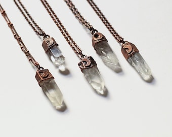 Crystal Moon Necklace - Quartz Crystal Moon Necklace - Crystal Quartz Necklace - Crystal Point Necklace - Electroformed Crystal Necklace