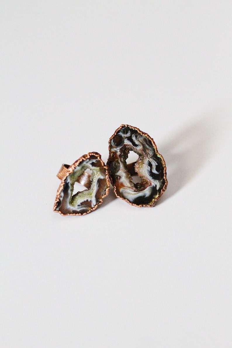 Agate Slice Electroformed Ring Agate Druzy Ring Electroformed Ring Electroformed Crystal Ring image 2