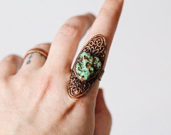 Turquoise Electroformed Ring - Turquoise Filigree Ring - Turquoise Ring - Electroformed Turquoise Ring