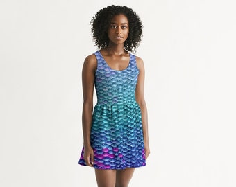 Mermaid Scale Scoop Neck Skater Dress