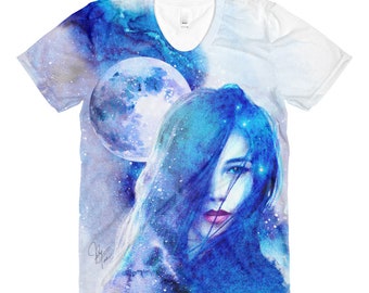 Witchy Kobieta, Moon Maiden, Galaxy Moon sublimacji kobiet Koszulka szyi, tee