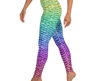 Rainbow Mermaid Yoga Leggings, Festival Wear, Fitness Wear, High Waist