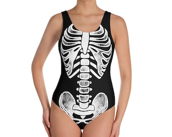 Skeleton One-Piece Swimsuit, Matches FinFolk "Dead Men Tell No Tails" Fabric Tail, Goth Body suit, Dia De Los Muertos