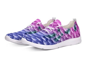 Lace Up Mermaid Athletic Shoes, Slip On Fly Knit, Sporty Mermaid Scales Sneakers