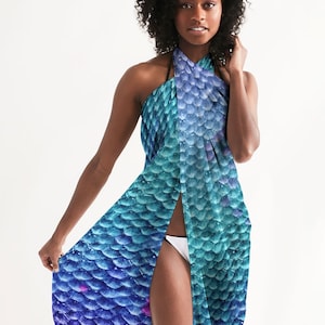 Mermaid Scale Swim Coverup - Sarong - Resort Wear - Beachwear - Fish Scales Pattern - Flowy Lightweight