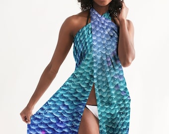 Mermaid Scale Swim Coverup - Sarong - Resort Wear - Beachwear - Fish Scales Pattern - Flowy Lightweight