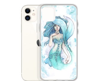 Aqua Mermaid iPhone Case, Watercolor Mermaid Painting, iPhone case for Mermaid Lovers