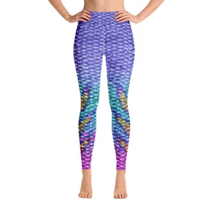 Mermaid Scale Pattern Yoga Leggings, Pocket, Fish Pattern
