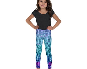 GIrl's Mermaid Scale Leggings, Active Wear, Swimming, Rainbow Pattern, Perfect for Exercise, Play, Beach