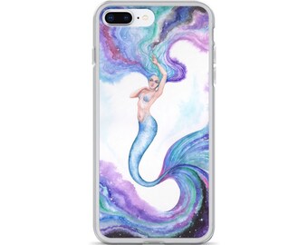 Mermaid Galaxy iPhone Case from Original Watercolor Painting - iPhone X, 6, 7, 8, plus models