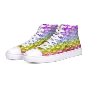 Rainbow Mermaid High Top Sneakers, Converse Style Lace Up Canvas Shoes, Mermaid Pattern