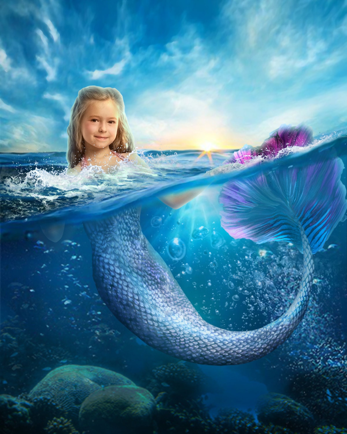 Mermaid Photoshop Template Digital Photo Backdrop Digital | Etsy