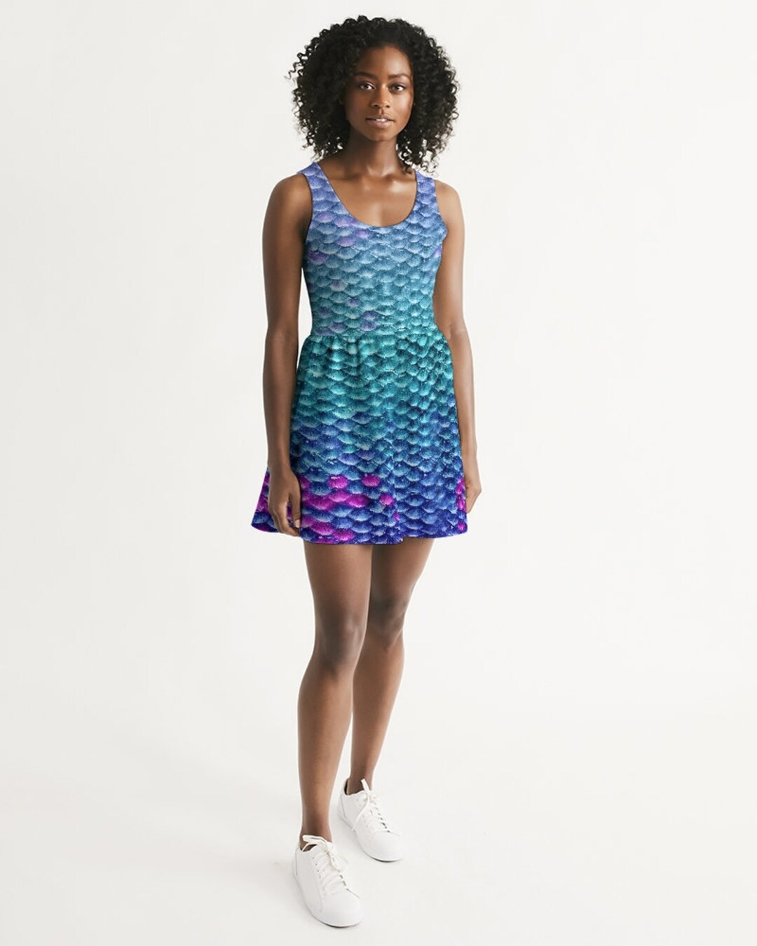 chinese dress ladies Mermaid Costume - Green Mermaid Scales Skater Skirt & Purple Tank Outfit main image 1