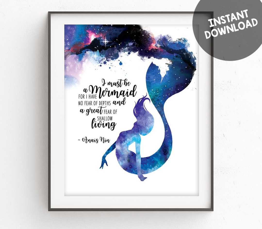 Mermaid Wall Art Printable, I Must Be a Mermaid Quote, Watercolor