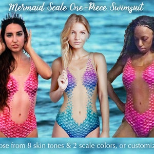 Mermaid Scales Swimsuit - Realistic bodysuit, one piece, skin illusion print, match your silicone or fabric tail! festival wear, rave wear