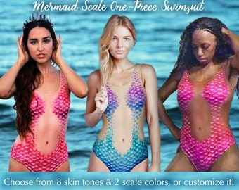 Mermaid Scales Swimsuit - Realistic bodysuit, one piece, skin illusion print, match your silicone or fabric tail! festival wear, rave wear