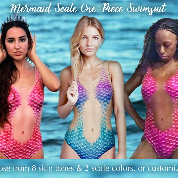 Mermaid Scales Swimsuit - Body realistico, un pezzo, stampa illusione della pelle, abbinare la coda in silicone o tessuto! abbigliamento da festival, rave wear