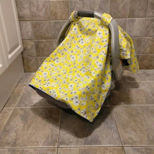 Universal yellow soft car seat canopy, girl boy car seat canopy, infant baby car seat canopy, baby carseat cover, blue minky