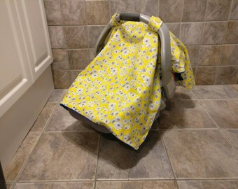 Universal yellow soft car seat canopy, girl boy car seat canopy, infant baby car seat canopy, baby carseat cover, blue minky