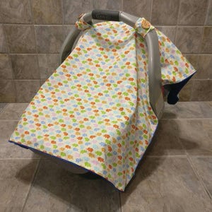 Universal beige car seat canopy, soft girl boy car seat canopy, baby elephants infant baby car seat canopy, baby carseat cover, blue minky