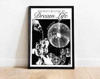 Disco Wall Print, Retro Photo Digital Download, Black and White Print, Alcohol Vintage Wall Print, Disco Vintage Magazine, Dream Life Print