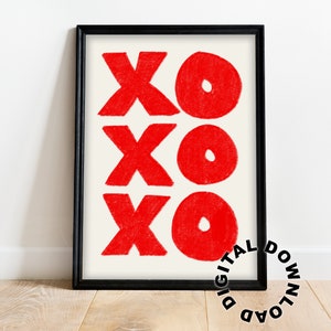 XOXOXO Digital Download, Doodle XO Wall Print, Red Aesthetic Wall Art, Digital Download, Love Wall Art, Trending Valentine&#39;s Print