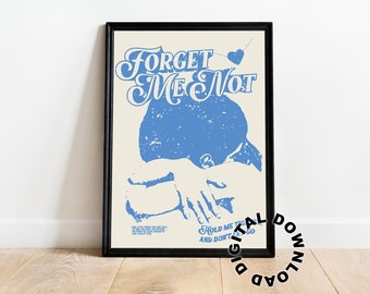 Forget Me Not Digital Download, Retro Magazine Wall Print, Blue Aesthetic Wall Art, Digital Download