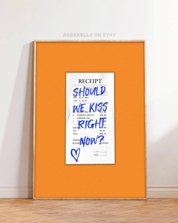 Should We Kiss Right Now, Receipt Print, Trending Receipt Artwork, Bar Cart, Dorm Decor, Aesthetic Wall Art, Receipt Art